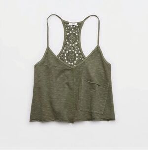 aerie Olive Green Crochet Racerback Tank